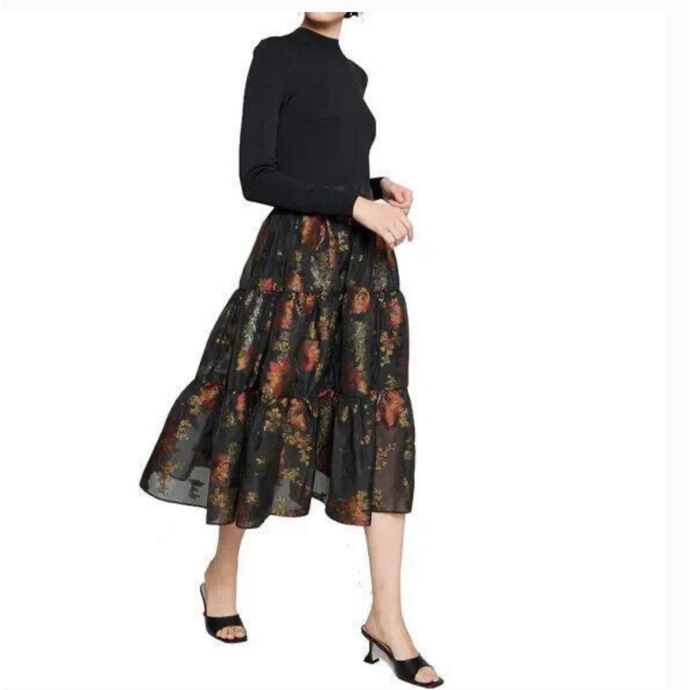 Ted Baker Audria floral-print knit midi dress in‎ Black Midi Skirt